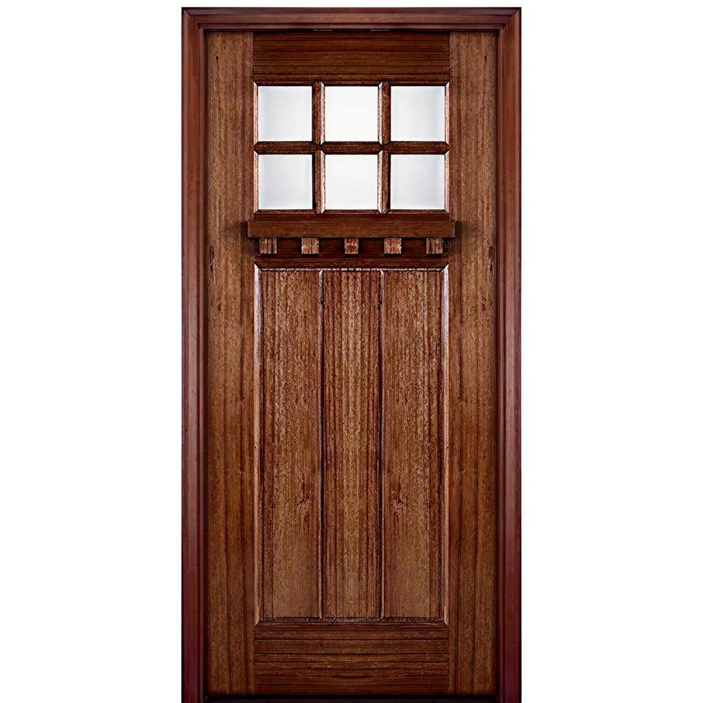 80" 6-Lite 3-Panel Craftsman Style Mahogany True Divided Lite Wood Front Door