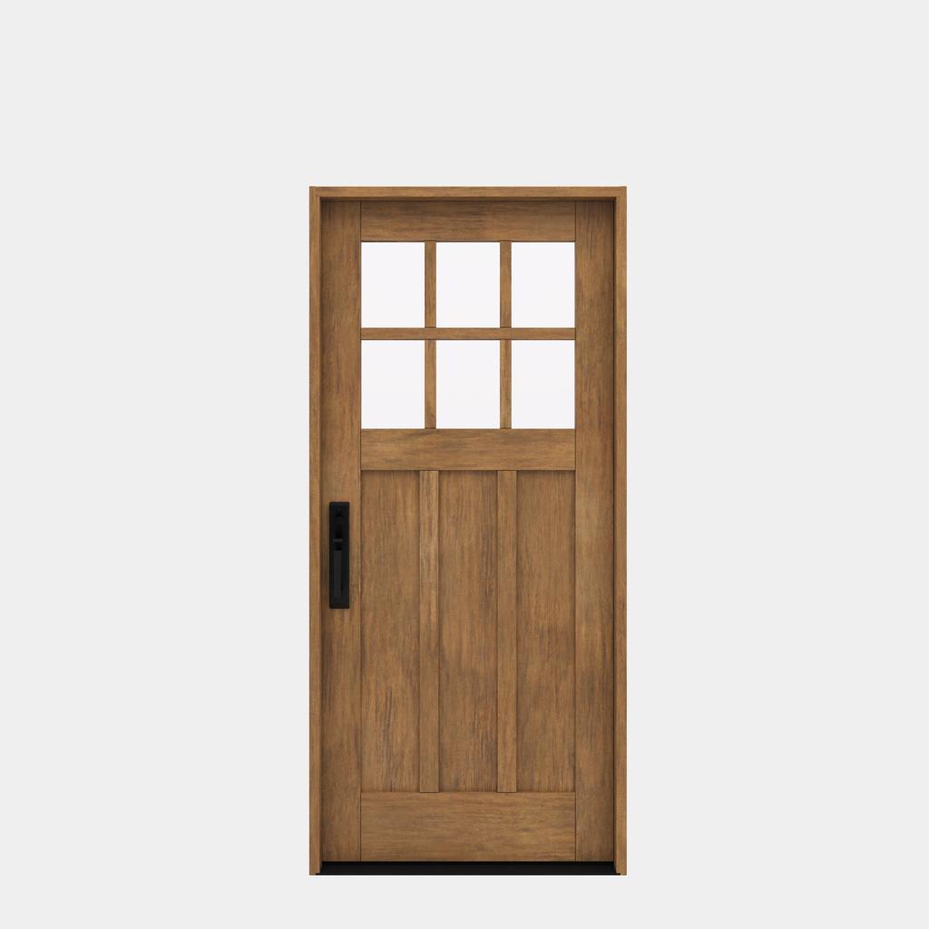 80" 6-Lite 3-Panel Craftsman Style Mahogany True Divided Lite Wood Front Door